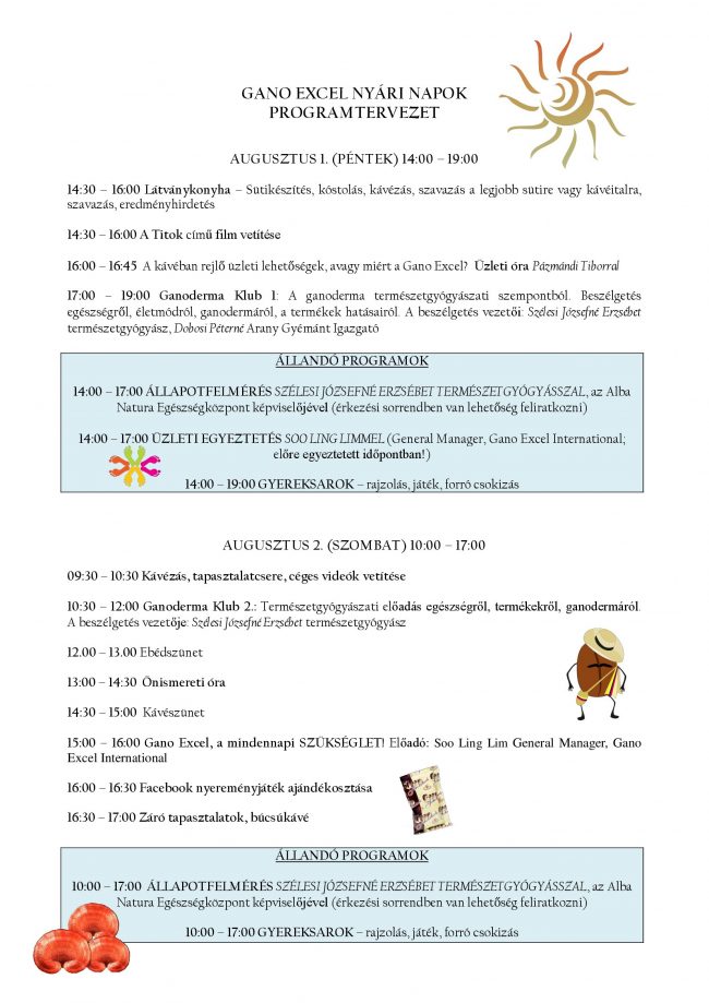 Gano Excel Nyári Napok Program